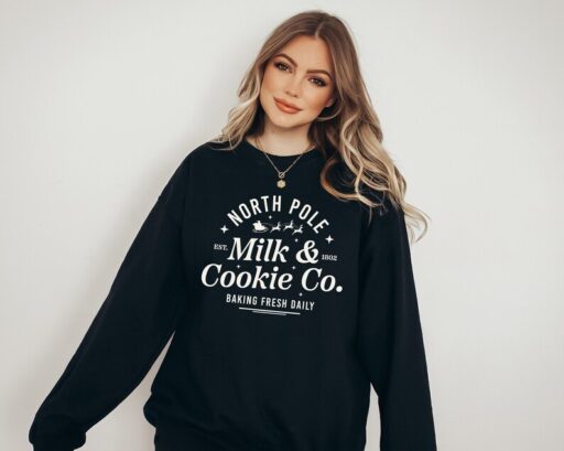 Milk and Cookies North Sweater, Vintage Christmas, Christmas Sweatshirt, Women's Cute Santa, Xmas Graphic Pullover, Holiday Ugly Sweater