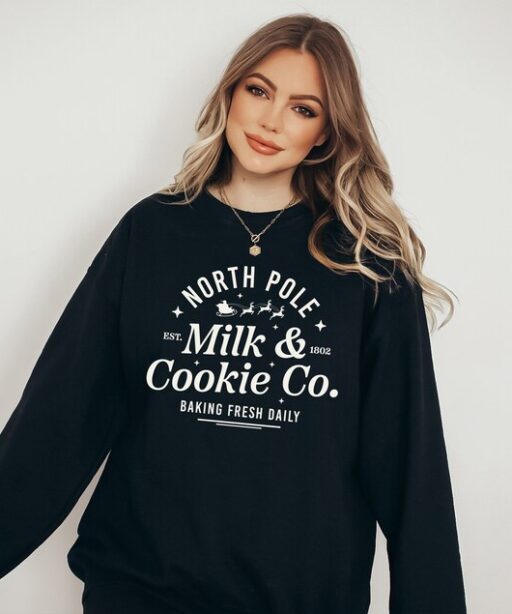 Milk and Cookies North Sweater, Vintage Christmas, Christmas Sweatshirt, Women's Cute Santa, Xmas Graphic Pullover, Holiday Ugly Sweater