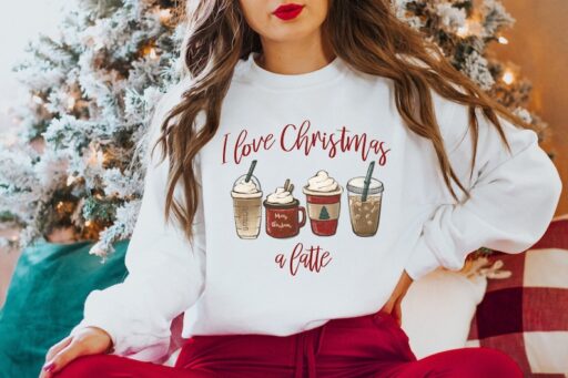 Christmas Coffee Sweatshirt, Cute Christmas Sweatshirt, Christmas Sweater, Christmas Sweatshirt for Women, Cozy Holiday Sweatshirt, Latte