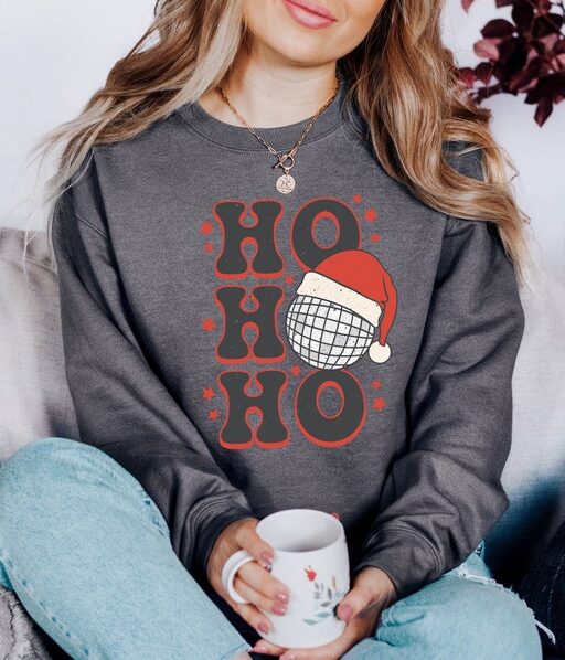 Ho Ho Ho Sweater, Vintage New Years And Christmas, Christmas Sweatshirt, Women's Cute Santa, Xmas Graphic Pullover, Holiday Ugly Sweater