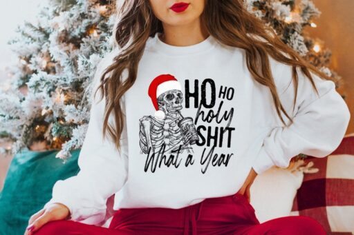 Ho Ho Holy Shit What A Year, Matching Christmas Shirt, Couples Gift, WAP Christmas, Skeleton Christmas Shirt, Coffee Gift, Christmas Pajamas