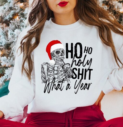 Ho Ho Holy Shit What A Year, Matching Christmas Shirt, Couples Gift, WAP Christmas, Skeleton Christmas Shirt, Coffee Gift, Christmas Pajamas