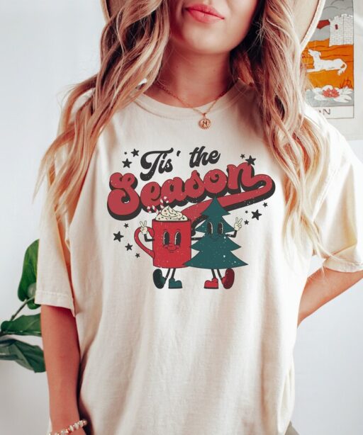 Retro Christmas Comfort Colors Shirt, Tis The Season Shirt, Vintage Santa Christmas Shirt, Retro Holiday Shirt, Ugly Sweater Shirt