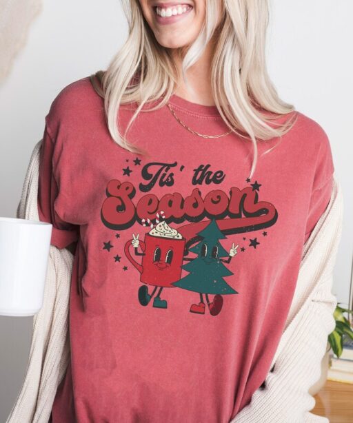 Retro Christmas Comfort Colors Shirt, Tis The Season Shirt, Vintage Santa Christmas Shirt, Retro Holiday Shirt, Ugly Sweater Shirt