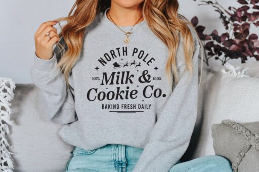 Milk and Cookies North Sweater, Vintage Christmas, Christmas Sweatshirt, Women's Cute Santa, Xmas Graphic Pullover, Holiday Ugly Sweater