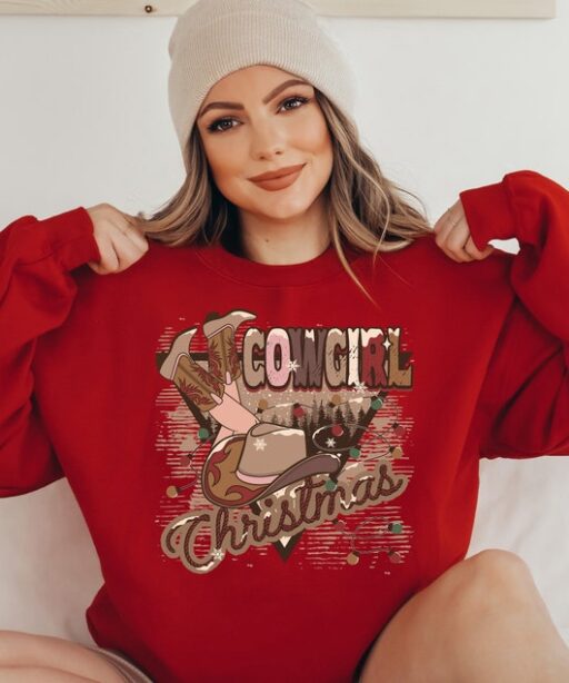 Cowgirl Christmas Western Holiday Sweater, Vintage Christmas, Christmas Sweatshirt, Cute Santa, Xmas Graphic Pullover, Holiday Ugly Sweater