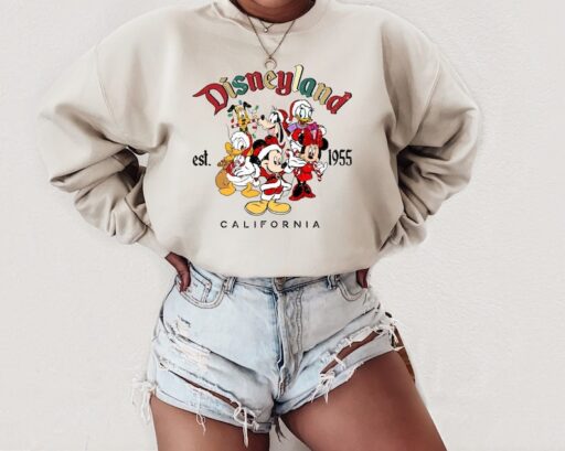 Retro Mickey And Friends Disneyland Christmas Sweatshirt, Disneyland Shirt, 2022 Family Vacation Shirt, Christmas sweat, Minnie Donald Shirt