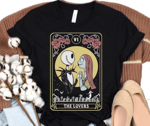 Retro Jack Skellington and Sally Tarot Card Lover Shirt / The Nightmare Before Christmas / Disney Couple Matching T-shirt / Disneyland Trip