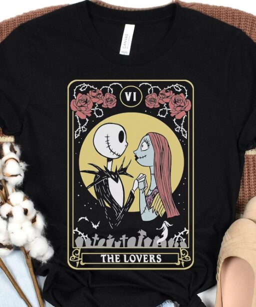 Retro Jack Skellington and Sally Tarot Card Lover Shirt / The Nightmare Before Christmas / Disney Couple Matching T-shirt / Disneyland Trip