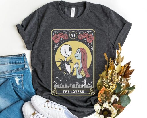 Retro Jack Skellington and Sally Tarot Card Lover Shirt / The Nightmare Before Christmas / Disney Couple Matching T-shirt / Disneyland Trip