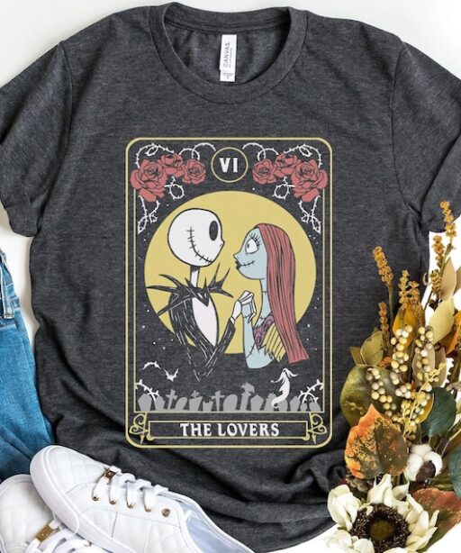 Retro Jack Skellington and Sally Tarot Card Lover Shirt / The Nightmare Before Christmas / Disney Couple Matching T-shirt / Disneyland Trip