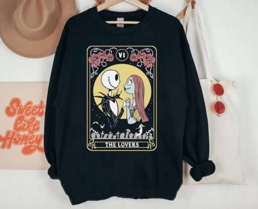 Retro Jack Skellington and Sally Tarot Card Lover Shirt / The Nightmare Before Christmas / Disney Couple Matching T-shirt / Disneyland Trip