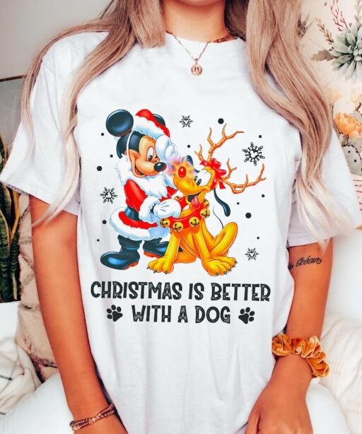 Mickey Santa Pluto Reindeer Christmas Is Better With A Dog Shirt, Mickey's Very Merry Christmas, Dog Lover T-shirt, Disney X-mas Holiday