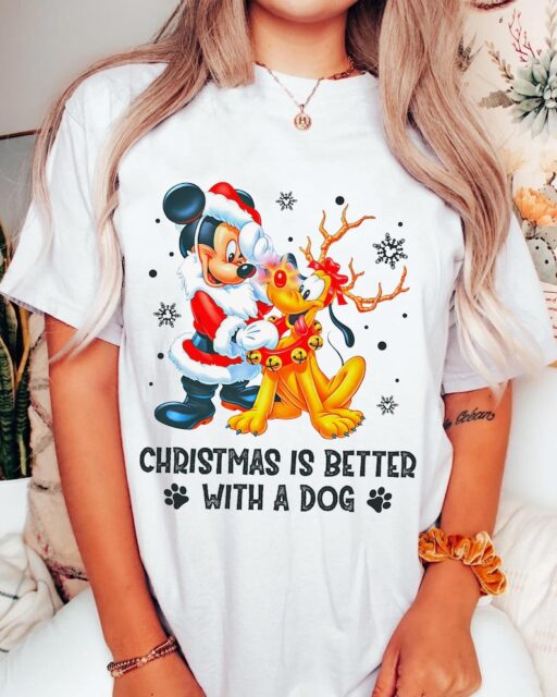 Mickey Santa Pluto Reindeer Christmas Is Better With A Dog Shirt, Mickey's Very Merry Christmas, Dog Lover T-shirt, Disney X-mas Holiday