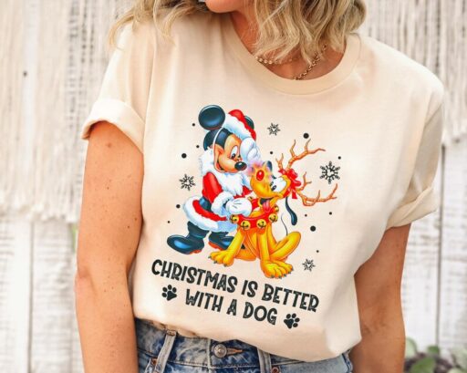 Mickey Santa Pluto Reindeer Christmas Is Better With A Dog Shirt, Mickey's Very Merry Christmas, Dog Lover T-shirt, Disney X-mas Holiday