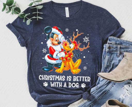 Mickey Santa Pluto Reindeer Christmas Is Better With A Dog Shirt, Mickey's Very Merry Christmas, Dog Lover T-shirt, Disney X-mas Holiday