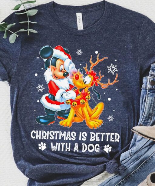 Mickey Santa Pluto Reindeer Christmas Is Better With A Dog Shirt, Mickey's Very Merry Christmas, Dog Lover T-shirt, Disney X-mas Holiday