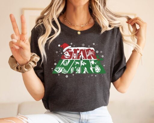 Star Wars Christmas Logo Santa Hat Shirt, Darth Vader Millennium Falcon Disney Xmas Tee, Disney World Christmas Party, Hollywood Studios