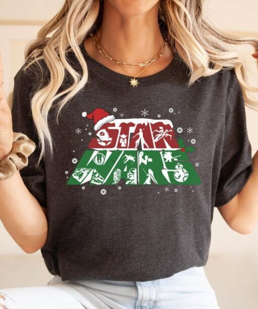 Star Wars Christmas Logo Santa Hat Shirt, Darth Vader Millennium Falcon Disney Xmas Tee, Disney World Christmas Party, Hollywood Studios