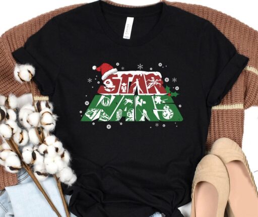 Star Wars Christmas Logo Santa Hat Shirt, Darth Vader Millennium Falcon Disney Xmas Tee, Disney World Christmas Party, Hollywood Studios