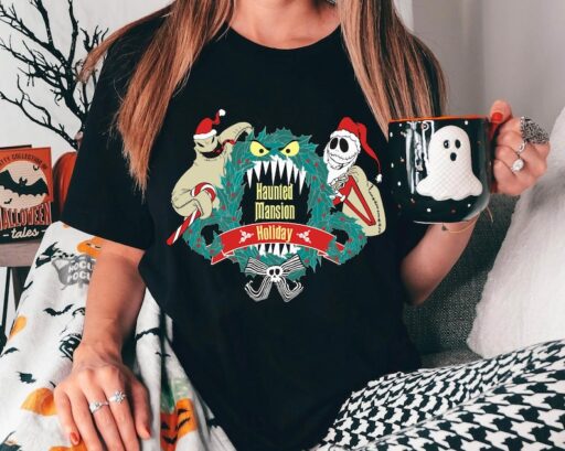 Nightmare Before Christmas Jack Oogie Boogie Monster Wreath Shirt, Haunted Mansion Holiday, Disney Xmas Tee, Mickey's Very Merry Christmas