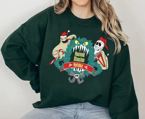 Nightmare Before Christmas Jack Oogie Boogie Monster Wreath Shirt, Haunted Mansion Holiday, Disney Xmas Tee, Mickey's Very Merry Christmas