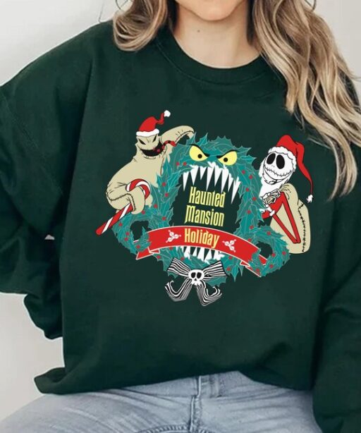 Nightmare Before Christmas Jack Oogie Boogie Monster Wreath Shirt, Haunted Mansion Holiday, Disney Xmas Tee, Mickey's Very Merry Christmas