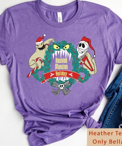 Nightmare Before Christmas Jack Oogie Boogie Monster Wreath Shirt, Haunted Mansion Holiday, Disney Xmas Tee, Mickey's Very Merry Christmas