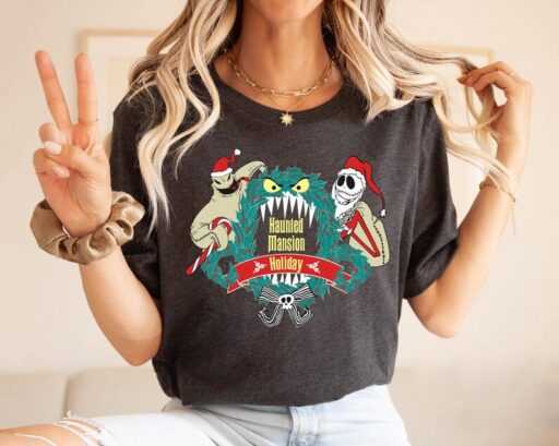 Nightmare Before Christmas Jack Oogie Boogie Monster Wreath Shirt, Haunted Mansion Holiday, Disney Xmas Tee, Mickey's Very Merry Christmas
