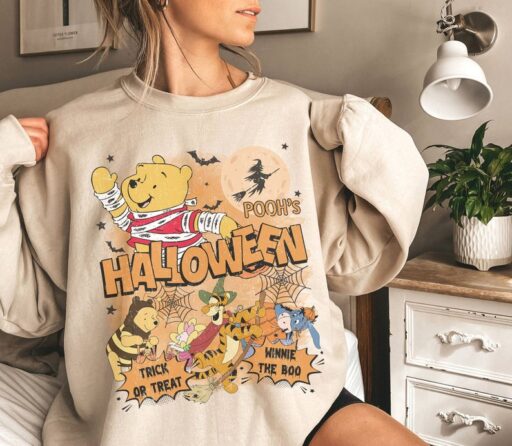 Pooh And Friends Halloween Shirt | Retro Pooh Bear Spooky Season Halloween Shirt | Tigger Eeyore Piglet Halloween Trick Or Treat Shirt |