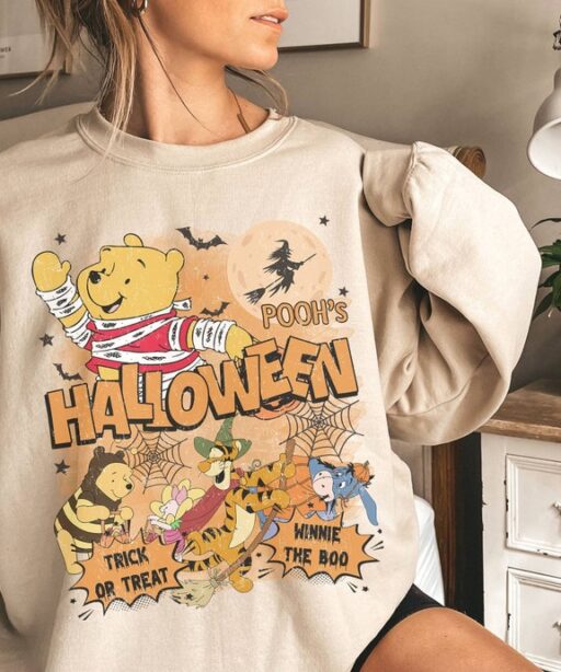 Pooh And Friends Halloween Shirt | Retro Pooh Bear Spooky Season Halloween Shirt | Tigger Eeyore Piglet Halloween Trick Or Treat Shirt |