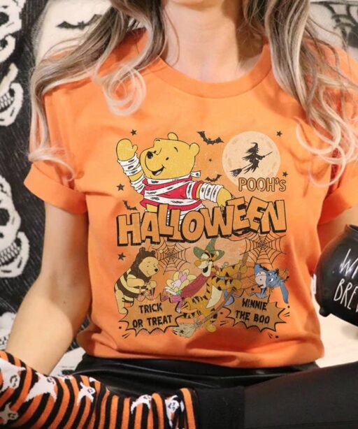 Pooh And Friends Halloween Shirt | Retro Pooh Bear Spooky Season Halloween Shirt | Tigger Eeyore Piglet Halloween Trick Or Treat Shirt |