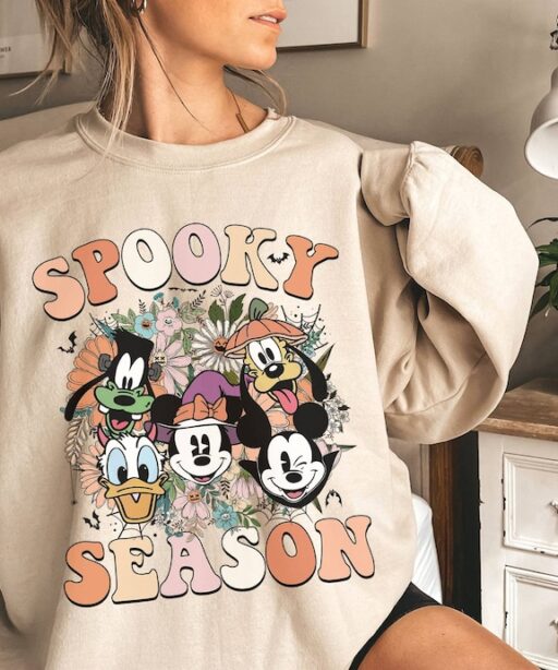 Vintage Halloween Mickey and Friends Spooky Season Shirt | Mickey Minnie Floral Shirt | Mickey Halloween Shirt | Trick Or Treat Shirt