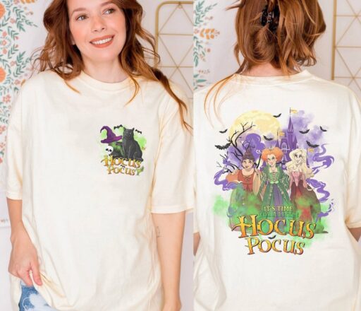 Two-sided Halloween Hocus Pocus Shirt |Personalized Sanderson sisters Witch Black cat Halloween shirt | Mickey No so scary 2023 Shirt