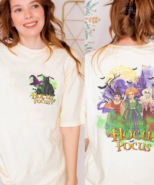 Two-sided Halloween Hocus Pocus Shirt |Personalized Sanderson sisters Witch Black cat Halloween shirt | Mickey No so scary 2023 Shirt