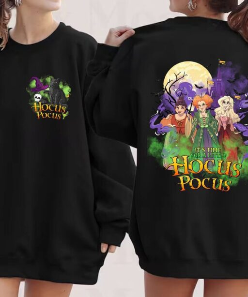 Two-sided Halloween Hocus Pocus Shirt |Personalized Sanderson sisters Witch Black cat Halloween shirt | Mickey No so scary 2023 Shirt