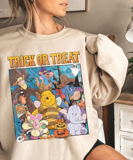 Vintage Pooh and Friends Sketch Halloween Shirt | Winnie The Pooh Trick or Treat Shirt | Pooh Bear Shirt | Family Halloween Shirt