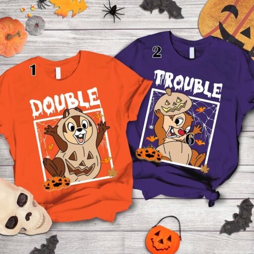 Chip n Dale Halloween Double Trouble Shirt | Chip Dale Couple Halloween Tee | Mickey's Not So Scary Party Shirt Family Trip