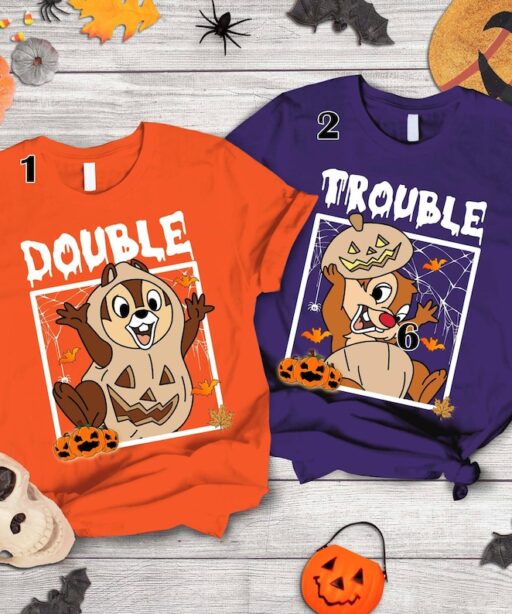 Chip n Dale Halloween Double Trouble Shirt | Chip Dale Couple Halloween Tee | Mickey's Not So Scary Party Shirt Family Trip