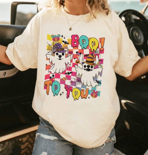 Stitch Angel Checkerboard Boo To You Shirt | Stitch Angel Ghost Halloween Shirt | Trick Or Treat | Mickey Not So Scary | Halloween Party
