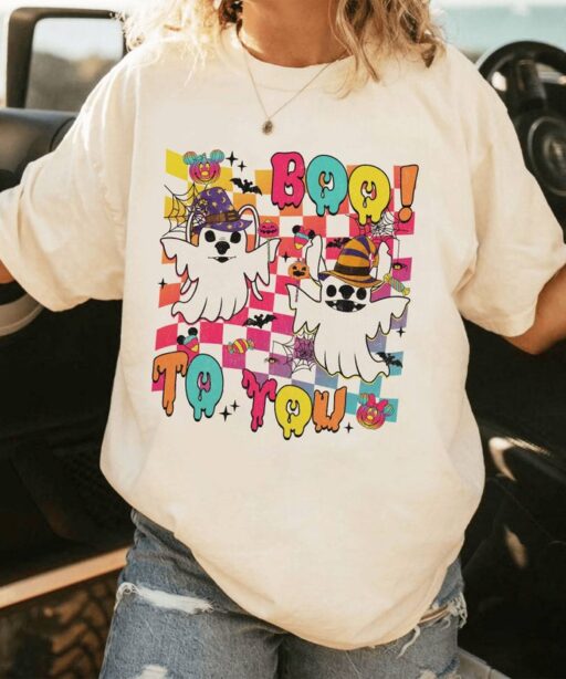 Stitch Angel Checkerboard Boo To You Shirt | Stitch Angel Ghost Halloween Shirt | Trick Or Treat | Mickey Not So Scary | Halloween Party