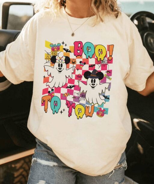 Mickey And Minnie Checkerboard Boo To You Shirt | Mickey Ghost Halloween Shirt | Trick Or Treat | Mickey Not So Scary | Halloween Party