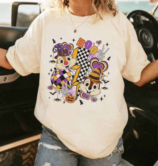 Chip And Dale Halloween Shirt | Chip Dale Checkered Boo Halloween, Mickey's Not So Scary Halloween Party 2023 | Family Halloween Trip