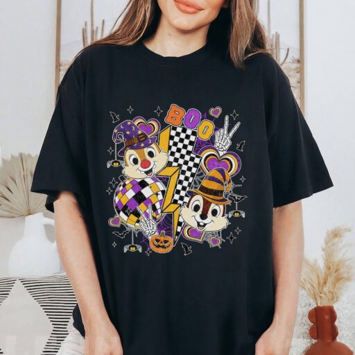 Chip And Dale Halloween Shirt | Chip Dale Checkered Boo Halloween, Mickey's Not So Scary Halloween Party 2023 | Family Halloween Trip