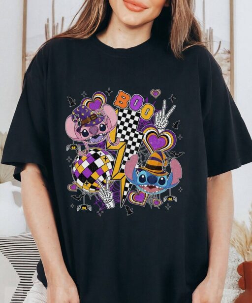 Stitch And Angel Halloween Shirt | Stitch Checkered Boo Halloween, Mickey's Not So Scary Halloween Party 2023 | Family Halloween Trip