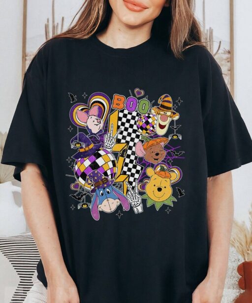 Pooh and Friends Halloween Shirt | Pooh Bear Checkered Boo Halloween, Mickey's Not So Scary Halloween Party 2023 | Family Halloween Trip