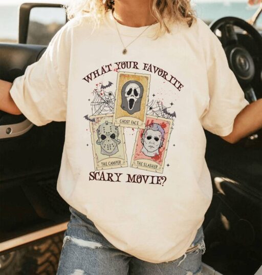 Horror Characters Tarot Card Shirt | Jason Voorhees Freddy Krueger Michael Myers Shirt Halloween Horror Movie Shirt | Scream Movie Shirt