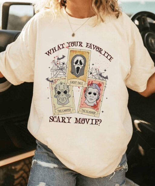 Horror Characters Tarot Card Shirt | Jason Voorhees Freddy Krueger Michael Myers Shirt Halloween Horror Movie Shirt | Scream Movie Shirt