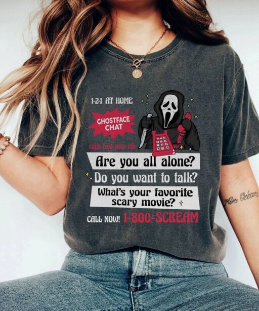 Ghost Face Chat Halloween Shirt | Scream Movie Shirt | Horror Halloween Shirt | Ghost No You Hang Up Halloween Party Shirt |