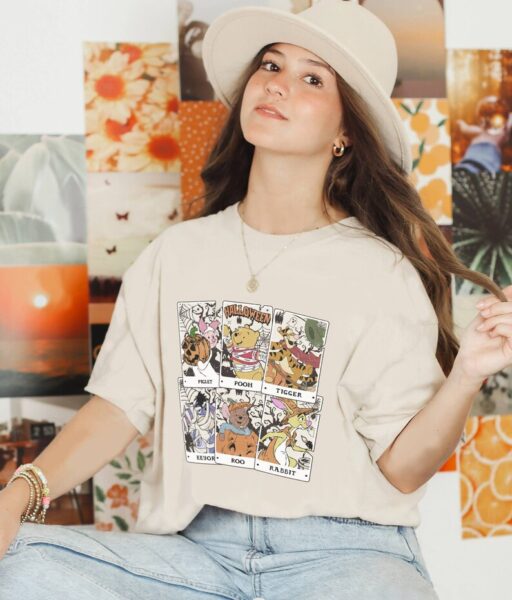 Vintage Pooh And Friends Halloween Tarot Card Shirt | Mickey's Not So Scary Halloween Party 2023 | Pooh Bear Skeleton Mummy Shirt